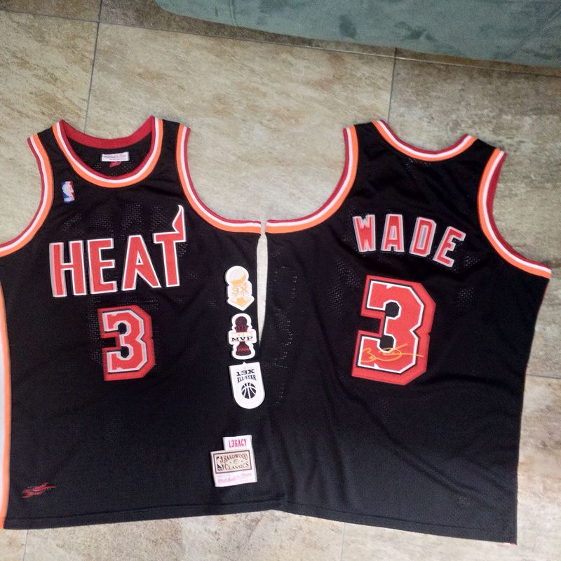 Men Miami Heat 3 Wade Black Retro decommissioning commemorative black embroidery NBA Jerseys